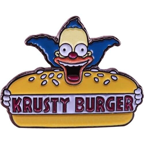 Simpson Anime Brooch Pins Krusty Burger Cartoon Metal Enamel Lapel Brooches Badge Jewelry for Kids Childrens Clothes Cute Pin
