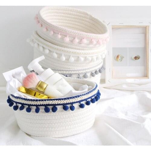 Nordic Lovely Soft Storage Basket Woven Cotton Cord Wool Ball Foldable Makeups Sundries Decoration Photography Props