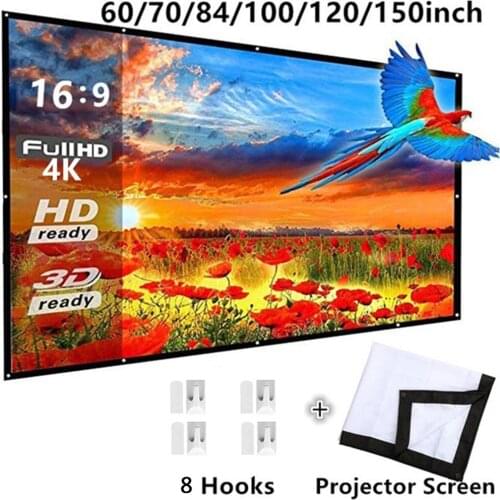 Foldable 16:9 Projector 60 70 84 100 120 inch White Outdoor Projection Screen TV Home Projector Screen