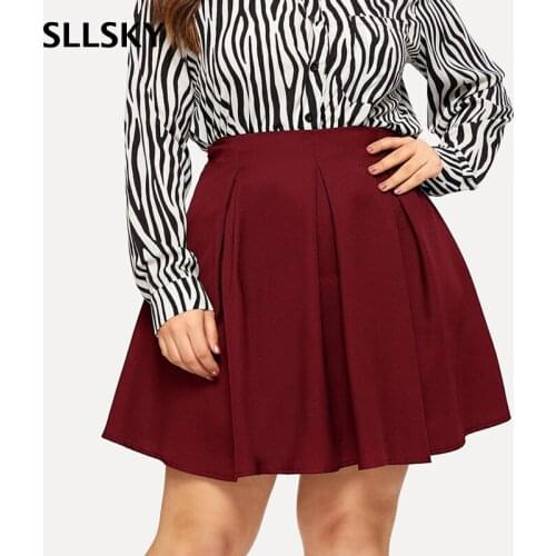 SLLSKY Fashion Solid Pleated Skirt Women High Waist Folds Female Skirt 2021 Summer New Zipper Plus Size Mini Skirt Temperament