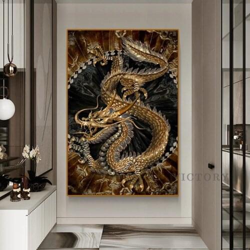 Modern Art Painting Chinese Dragon Luxury Canvas Hd Print Posters for Living Room Home Interior Decoration