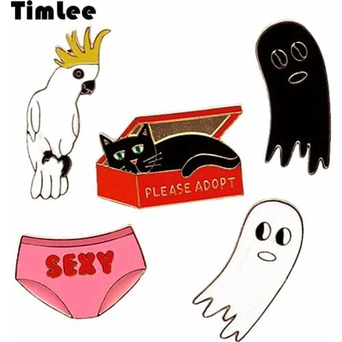 Timlee X134 Free shipping Lovely Drops Of Oil Ghost Cat Bird Brooch Pins,Fashion Jewelry Wholesale