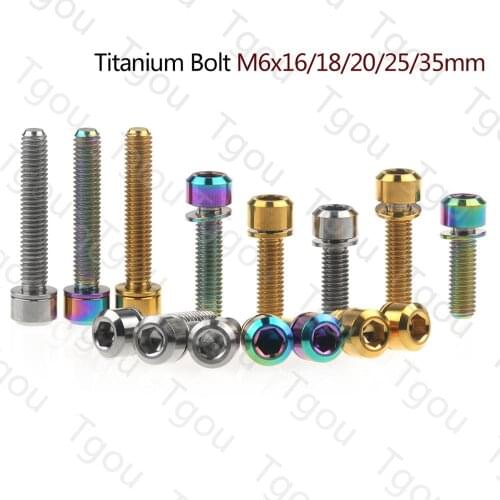 Tgou Titanium Bolt M6x16/18/20/25/35mm Hex Head with Washer Screw for Bicycle Disc Brake Stem Clamp