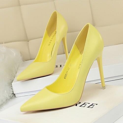 New Fashion Autumn Heels Shoes Women High heel Pink Pumps Point Office Heeled Matt Point Elegant Sweet Pointy sexy Female Shoes