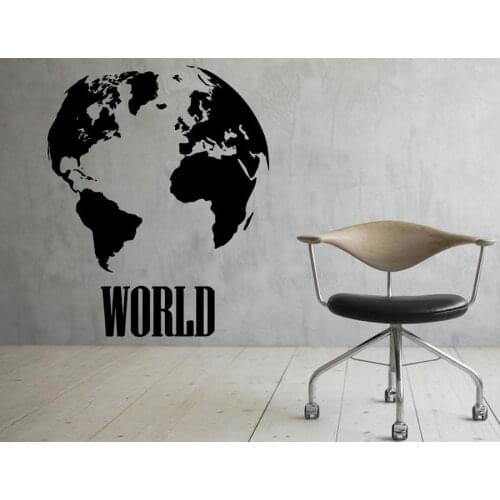 World Map Wall Decal Planet Earth Decal Geographical Globe Vinyl Sticker Design Interior Home Decor DIY Murals C410
