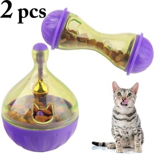 2PCS Funny Cat Tumbler Toys Pet Dispenser Toy Creative Funny Puzzle Pet Playing Toys Treat Dispenser Toy Pet Feeding Supplies