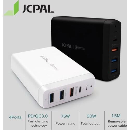 JCPAL Type-C PD Charger 60W 20V/3A Desktop Laptop Charger USB Quick Charger 18W 9V/2A QC3.0 USB-A Ports