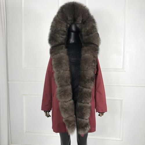 Women Parka Jacket Warm Thick Coat Winter Collection Real Fox Fur Collar Rabbit Fur Lined Fashion Casual Overcoat