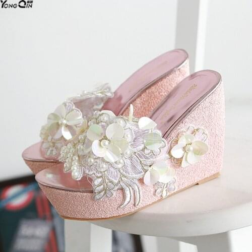 New Rose Flower Women Sandals Lace high heel Wild Wedge womens shoes