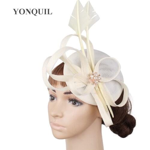 Women Party Hats Sinamay Wedding Fascinators Elegant Ladies Race Tea Headpiece Liene Hair Accessories Derby Fedora Hats SYF466