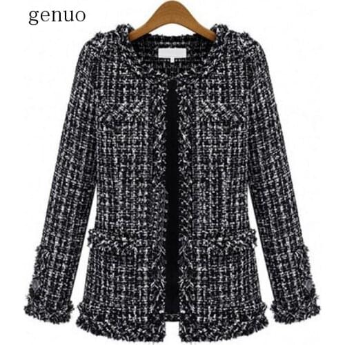 Coat Women Spring Autumn Basic Jacket Suit Black And White Female Base Plaid Coat Suits Elegant Top 2020 Slim Streetwear