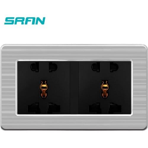 146 * 86 Universal Standard Wall Power Socket Stainless Steel Panel Luxury Home Electric Socket UK 13A 250V wall outlet