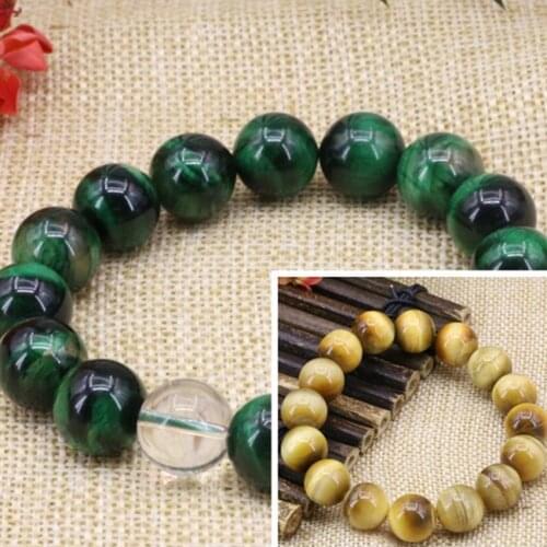 2 colors 12mm natural round green yellow tiger eyes stone beads strand bracelets & bangle charms jewelry 7.5inch B3161