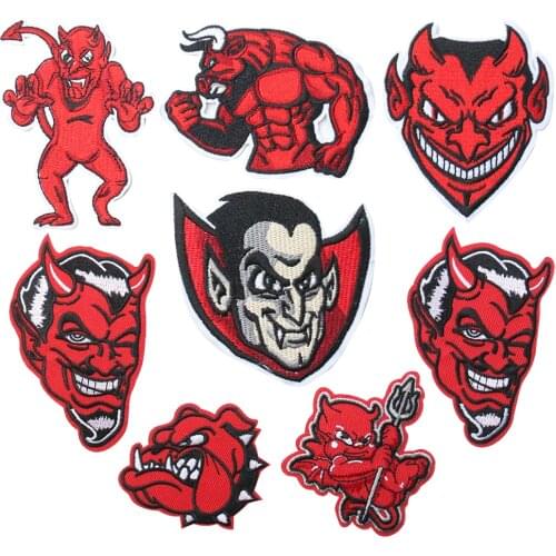 2PCS Skull Devil Punk Patch Bloodsucker Embroidery Applique Iron on Patches of Clothing Accessories Fabric Badge Cloth Stickers