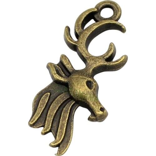 60pcs-Antique Bronze Buck Charms Pendants, Deer charms 2 Sided 26x11mm