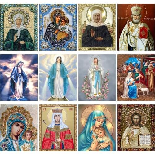 Diamond Mosaic Full Drill Round Icon Religion Diamond Painting Virgin Mary Rhinestone Embroidery With Diamonds