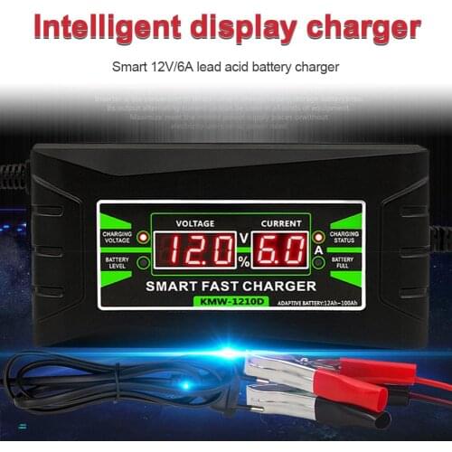 12V 6A Car Charger 110V-240V LED Intelligent Display Electric Car Lead Acid Battery Charger US/EU Plug Smart Charger