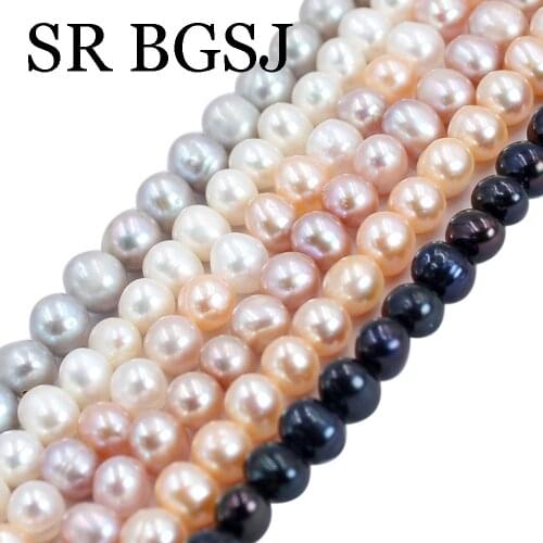 Free Shipping 5-6mm White Pink Purple Black Natural Freshwater Round Pearl Jewelry DIY Beads Strand 14inch