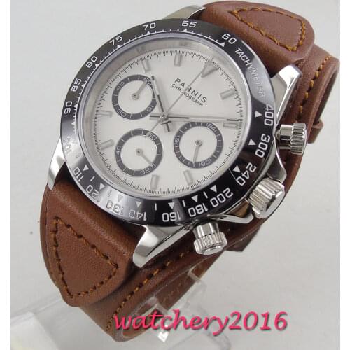 PARNIS Casual Quartz Watches for Men White Top Brand Luxury Military Leather Wrist Watch 2019 Fashion Chronograph Wristwatch