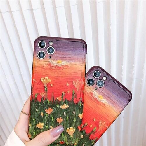 Art Retro Abstract Oil Painting Flowers Phone Case For iPhone 11 Pro Max Xr X Xs Max 7 8 Plus Cases Soft Silicone Back Cover