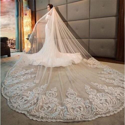Womens 3M 4M 5M One Layer Lace Applique Cathedral Bridal Veil With Comb Luxury Wedding Retro Veils