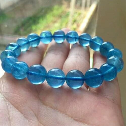 Precious Natural Blue Aquamarine Gemstone 10.5mm Crystal Stretch Round Bead Woman Men Bracelet AAAAA