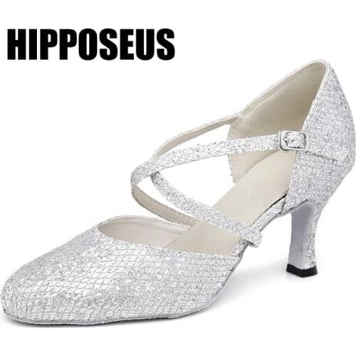 HIPPOSEUS New Dance-Shoes Women Latin Girls Salsa Modern Ballroom Dance Shoes Female Tango Soft Sole Party Dancing Shoes Sandals