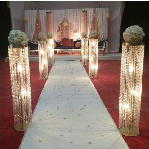 Hot sell new wedding candlestick/gold metal crystal pillar flower holder centerpiece for wedding event decoration