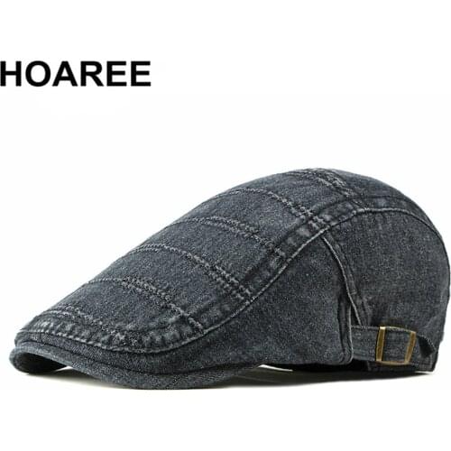 HOAREE Denim Women Men Flat Cap Light Blue Spring Summer Adjustable Retro Beret Femme Blue High Quality Ivy Hat