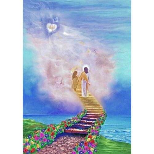 JMINE Div 5D Christian Jesus Religious Heaven bridge Full Diamond Painting kits art Cartoon 3D paint by diamonds