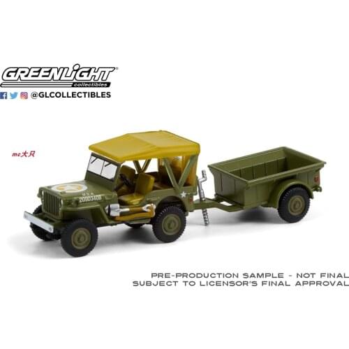 GreenLight 1:64 1943 Willys Jeep w 1-4 Ton Cargo Trailer Alloy Metal Diecast Cars Model Toy Vehicles For Children Boy Toys gift