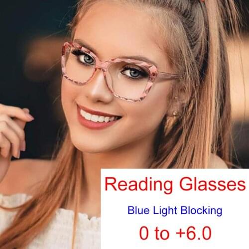 Fashion Transparent Computer Glasses Frame Women Presbyopia Hyperopia Crystal Pink Anti Blue Light Square Reading Eyewear +1 +2
