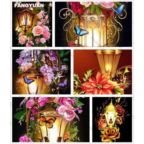 Pink Flower 5D Diy Diamond Art Painting Accessories Retro Lamps Full Drill Diamond Embroidery Mosaic Cross Stitch Kit Home Decor