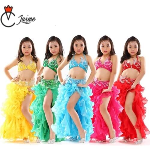 Belly Dance Costume Set for Children 3pcs Bra Belt and Skirts Kids Stage Performance Belly Dancing Clothes Oriental Outfit Girls