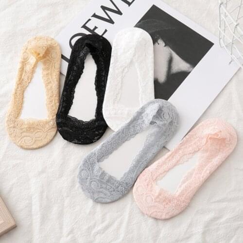 1 pair Women Fashion Cotton Invisible Anti-slip Ankle Socks Women Summer Lace Socks Invisible Socks Girls No Show Socks Non-slip