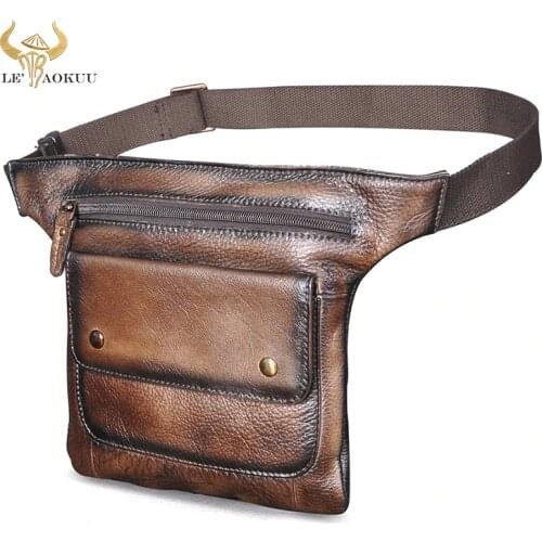 NEW Thick Leather Mens Vintage Travel Fanny Waist Belt Bag Pack Satchel Sling Bag Design Phone Cigarette Case Pouch Male 3117