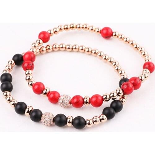 New Fashion Stainless Steel Beads CZ Pave Ball Charm Elastic Beads Bracelet For Women Jewelry Gift