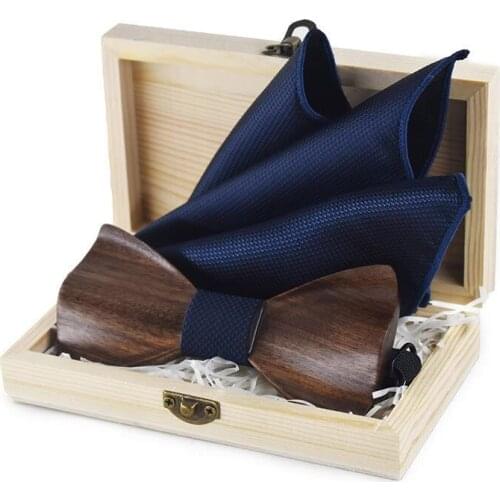 New Design 3D Wooden Tie Pocekt Square Cufflinks Fashion Wood Bow Tie Wedding Dinne Handmade Corbata Wooden Ties Gravata Set