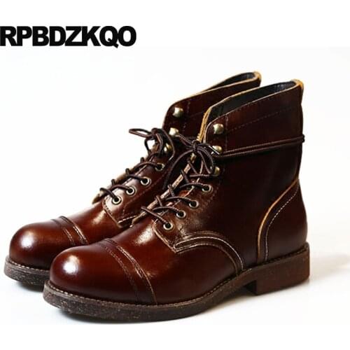 Casual Work Plus Size Boots Ankle Lace Up Combat Army Mens Shoes Military Full Grain Leather Safety High Quality Brown Working