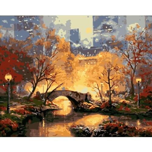 Unframe Paint By Numbers Landscape Picture For Living Room Home Decoration DIY Coloring By Numbers Town Handpainted Gift