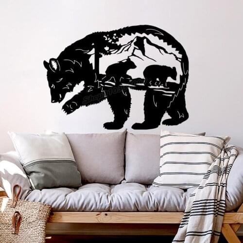 Bear Silhouette Wall Decals Bear Vinyl Stickers Bears Woodland Mountains Wall Sticker Art Bedroom Decor Nursery Wall Decor C944