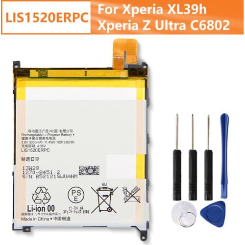 Original SONY Battery For Sony XL39h Xperia Z Ultra C6802 Togari L4 ZU C6833 LIS1520ERPC Replacement Phone Battery+Tool 3000mAh