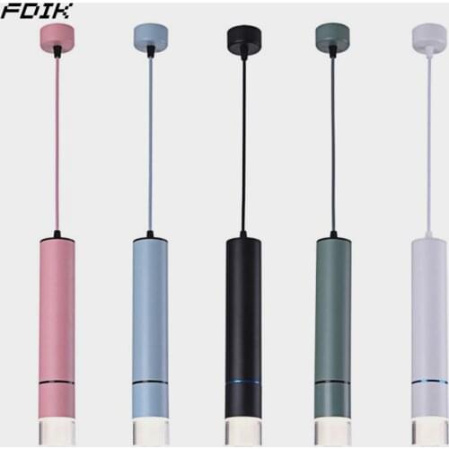 Cylinder Dimmable LED Pendant Lights Long Tube Lamp Kitchen Dining Room Shop Bar Decoration Cord Pendant Lamps Background Lights