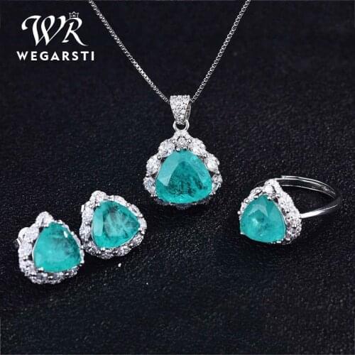 WEGARSTI Vintage 925 Sterling Silver Paraiba Tourmaline Gemstone Earrings/Pendant/Necklace/Ring Wedding Jewelry Sets Wholesale