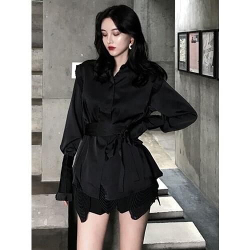 2020 Spring Fashion Korean Style Long Sleeve Retro Design Women Blouse Slim Waist Shirt Top