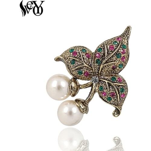 VEYO Rhinestone Cherry Brooch Imitation Pearl Brooches Pin For Women Broches Pin Up Clip Scarf