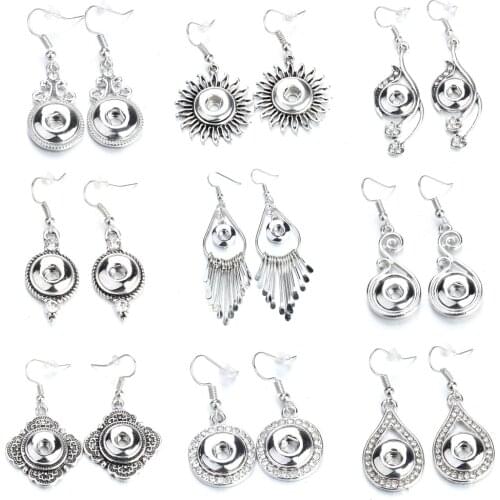 New 12mm Snap Jewelry Mini Snap Buttons Earrings Fit 12mm Snap Button Metal Crystal Dangle Earrings For Women