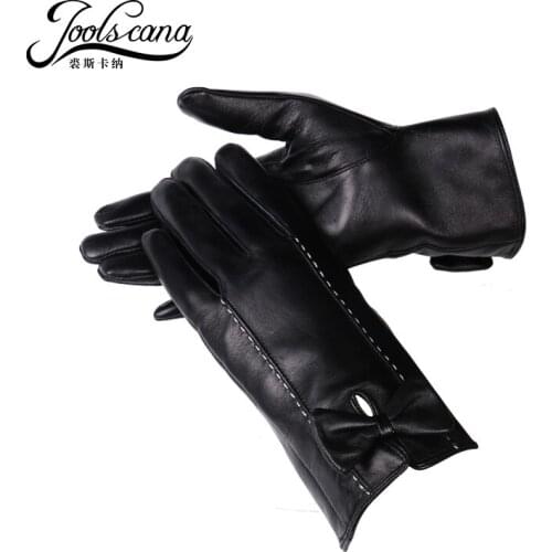 JOOLSCANA women gloves genuine leather fashion winter touch screen glove bowknot wrist made of Italian imported sheepskin mitten