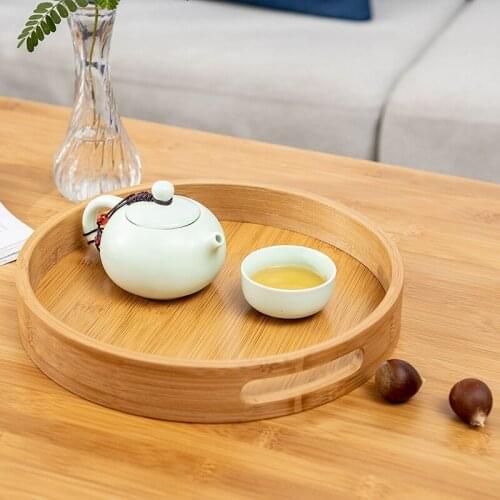 Japanese Style Bamboo Round Tea Tray Food Serving Plate Snack Deseert Plate Creative Baking Bread fruit Dishes Drink Platter