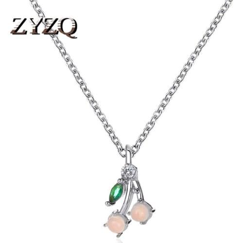 ZYZQ Korean Version Of Small Fresh Cherry Necklace Artificial Opal Pendant Ladies Short Fruit Clavicle Chain